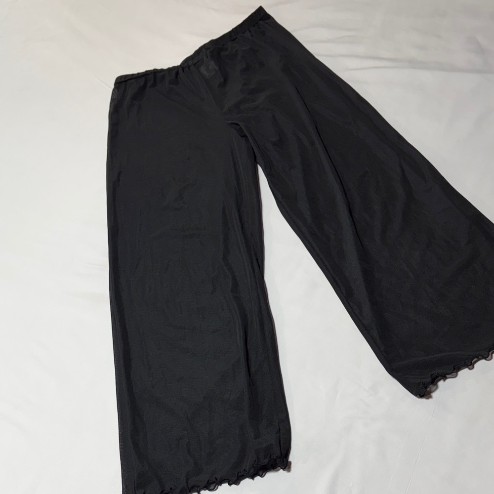 Girls Art Class Black Mesh Wide Leg Pants Lettuce Hem Sheer Trendy Size L 10/12